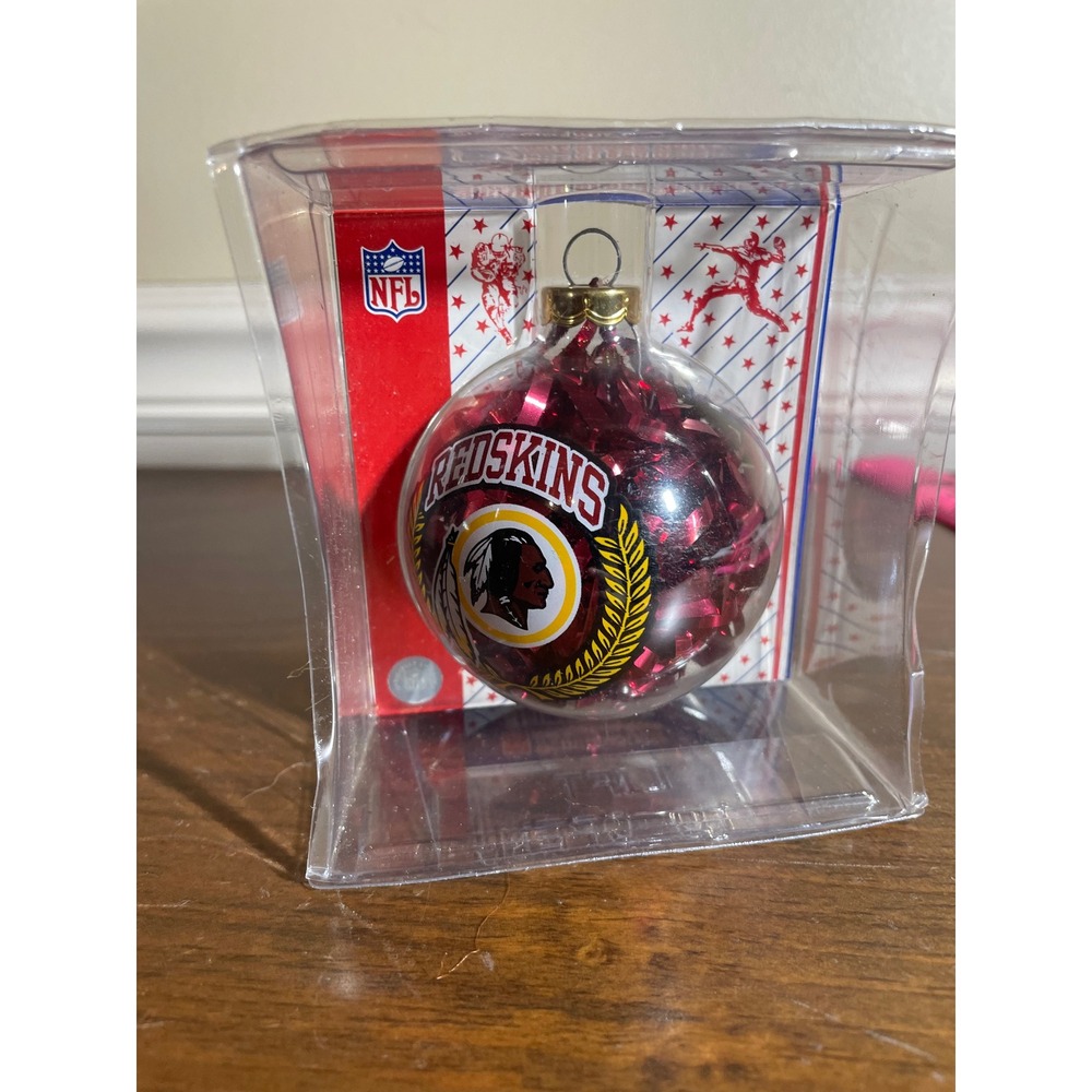 NFL Washington Redskins Topperscot Glass Christmas Ornament Tinsel Filled NIB